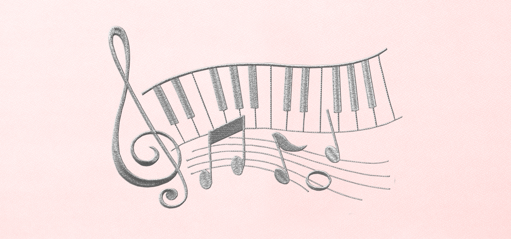 Music Notes Silver Pink Faux